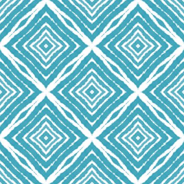 Dokulu çizgili desen. Turkuaz simetrik kaleydoskop arka planı. Moda desenli şerit tasarımı. Tekstil hazır değerli baskı, mayo kumaş, duvar kağıdı, ambalaj..