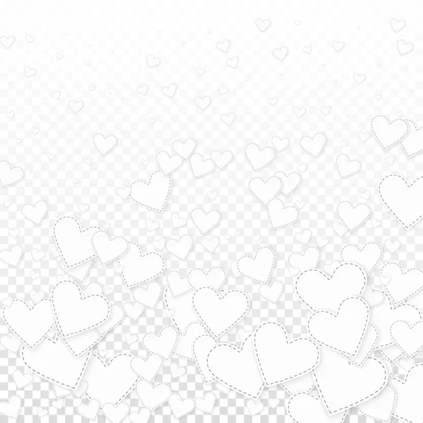 白い心の愛の告白 バレンタインデーの雨の魅惑的な背景に落ちる 透明感のある背景に縫い付けられた紙のハートのコンフェッティ 創造的なベクトル図 — ストックベクタ