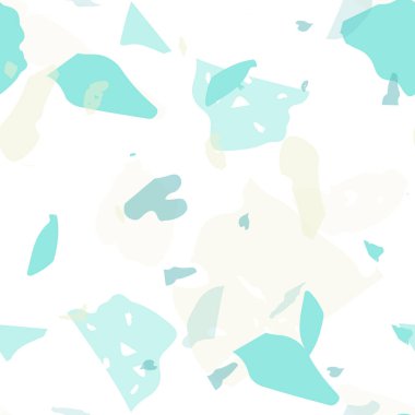 Terrazzo kusursuz desen. Pastel Venedik kaldırım taklidi fayans. Terrazzo pürüzsüz desenli, serin renklerde. Doğal taşlardan, granitten, kuvarstan, mermerden, betondan yapılmış arkaplan. 