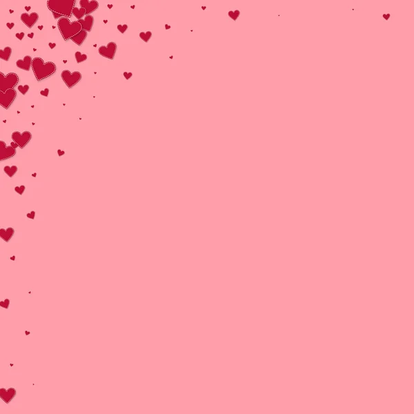 Rote Herzen Lieben Konfettis Valentinstag Ecke Hervorragenden Hintergrund Fallen Bestickte — Stockvektor