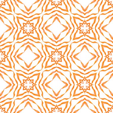 Etnik elle boyanmış desen. Turuncu harika boho şık yaz tasarımı. Suluboya yaz etnik sınır düzeni. Tekstil hazır eğlenceli baskı, mayo kumaş, duvar kağıdı, ambalaj.