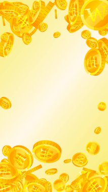 Kore bozuk paraları düştü. Otantik dağınık WON paraları. Kore parası. Büyüleyici ikramiye, servet ya da başarı konsepti. Vektör illüstrasyonu.