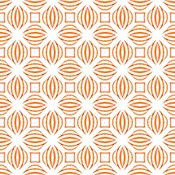 タイル張りの水彩画の背景 オレンジ著名なBohoシックな夏のデザイン 手彩色水彩境界 繊維準備ができて魅力的なプリント 水着生地 — ストック写真