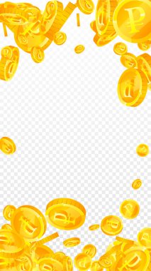 Rus rublesi düşüyor. Otantik dağınık ovalama paraları. Rusya parası. Dramatik ikramiye, servet ya da başarı konsepti. Vektör illüstrasyonu.