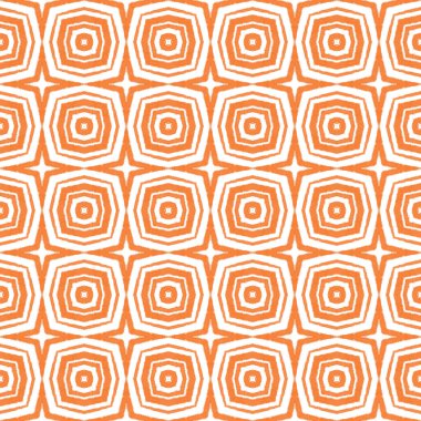 Etnik elle boyanmış desen. Turuncu simetrik kaleydoskop arka planı. Tekstil hazır baskı, mayo kumaş, duvar kağıdı, ambalaj. Yazlık elbise, elle boyanmış fayans..