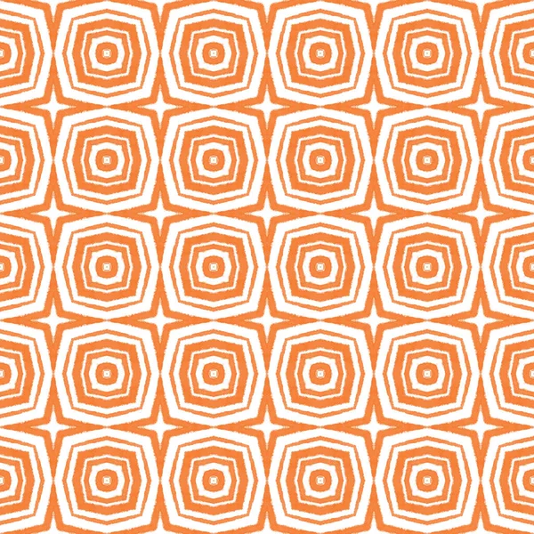 民族の手描きのパターン オレンジの対称万華鏡の背景 繊維準備ができて理想的な印刷 水着生地 夏のドレス民族の手彩色タイル — ストック写真