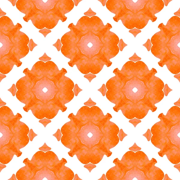 Handritad Grön Mosaik Sömlös Gräns Orange Stor Boho Chic Sommar — Stockfoto