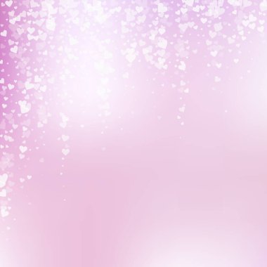 Beyaz kalp konfetileri sever. Sevgililer Günü yağmuru coşkulu bir zemin hazırlıyor. Yumuşak arka planda şeffaf kalp konfetileri. İlginç vektör illüstrasyonu.