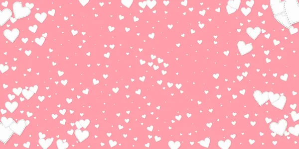 白い心の愛の告白 バレンタインの日のヴィネットはかなり背景 ピンクの背景に縫い付けられた紙のハートのコンフェッティが落ちる 絶妙なベクトルイラスト — ストックベクタ