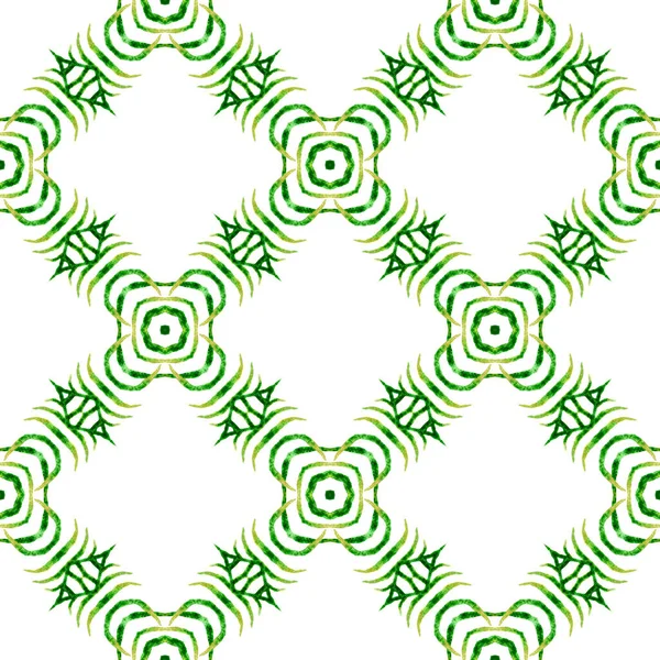 繊維準備ができて繊細なプリント 水着生地 緑のフェッチBohoシックな夏のデザイン 東洋の唐草手の境界線を描いた アラベスク手描きデザイン — ストック写真