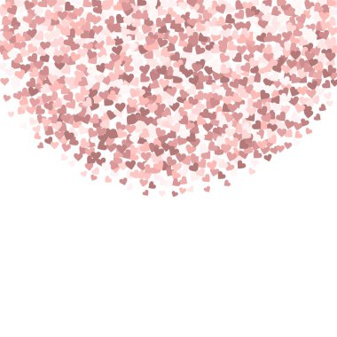 Pembe kalp aşk konfetileri. Sevgililer Günü, yarım daire yaratıcılık geçmişi. Düz kalp konfetisi beyaz arka planda. Göz kamaştırıcı vektör illüstrasyonu.