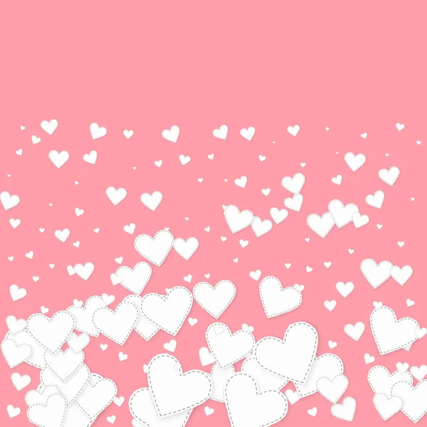 白い心の愛の告白 バレンタインデーのグラデーション背景 ピンクの背景に縫い付けられた紙のハートのコンフェッティが落ちる かわいいベクトルイラスト — ストックベクタ
