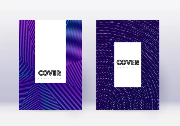 Hipster Cover Ontwerp Template Set Neon Abstracte Lijnen Donkerblauwe Achtergrond — Stockvector