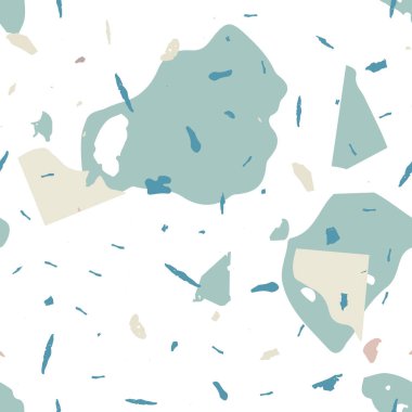 Terrazzo kusursuz desen. Mavi klasik döşeme dokusu. Doğal taşlardan, granitten, kuvarstan, mermerden, betondan yapılmış arka plan. Terrazzo pürüzsüz desenli serin renklerde. 