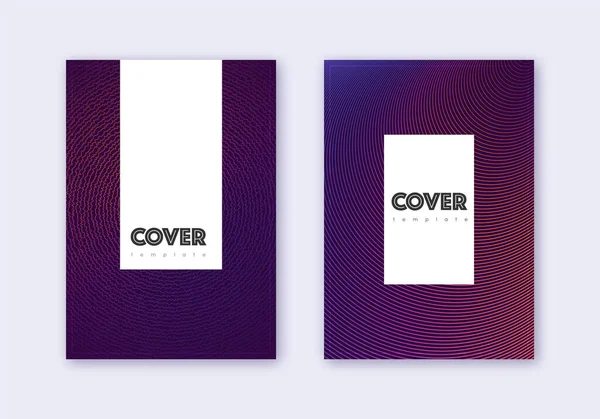 Conjunto Modelos Design Capa Hipster Linhas Abstratas Violetas Sobre Fundo — Vetor de Stock