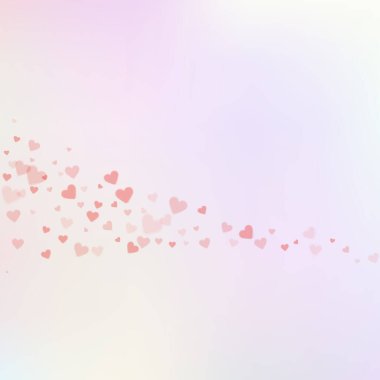 Kırmızı kalp konfetileri sever. Sevgililer Günü kuyrukluyıldızı ekstra arka plan. Şeffaf kalp konfetileri yumuşak arka planda. Hassas vektör illüstrasyonu.