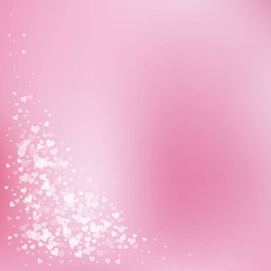 Beyaz kalp konfetileri sever. Sevgililer Günü 'nün değerli geçmişi. Hassas arka planda şeffaf kalp konfetileri. İlahi vektör illüstrasyonu.