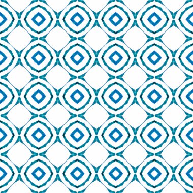 Tekstil hazır zarif baskı, mayo kumaş, duvar kağıdı, ambalaj. Mavi stil boho şık yaz tasarımı. Etnik elle boyanmış desen. Suluboya yaz etnik sınır düzeni.