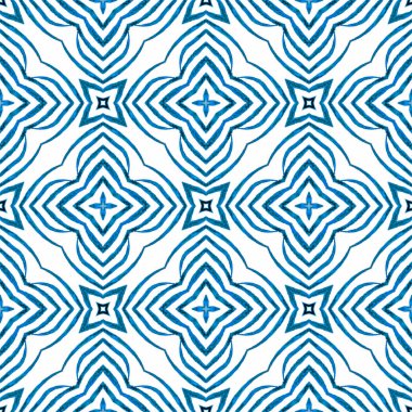 Suluboya madalyonu, kusursuz sınır. Mavi cesur boho şık yaz tasarımı. Madalyon pürüzsüz desen. Tekstil hazır nadir baskılar, mayo kumaş, duvar kağıdı, ambalaj..