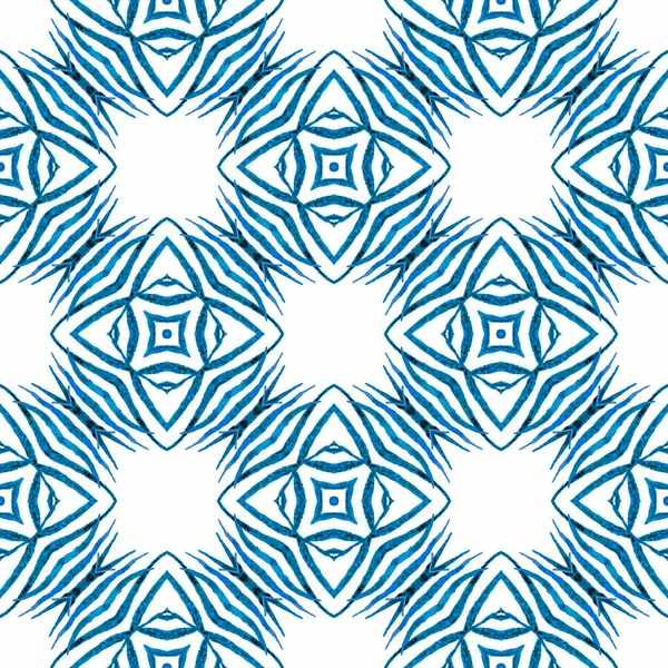 Repeating Striped Hand Drawn Border Blue Vibrant Boho Chic Summer — Stock Photo, Image