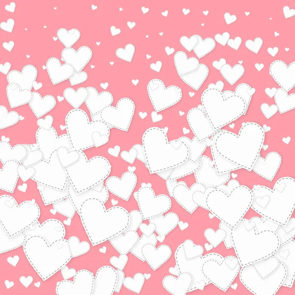 白い心の愛の告白 バレンタインデーのグラデーションかなり背景 ピンクの背景に縫い付けられた紙のハートのコンフェッティが落ちる かわいいベクトルイラスト — ストックベクタ