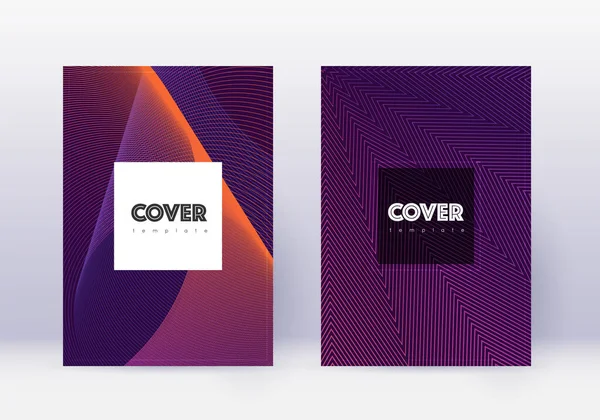 Conjunto Modelos Design Capa Hipster Linhas Abstratas Violetas Sobre Fundo —  Vetores de Stock