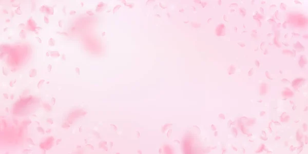 桜の花びらが落ちてきた ロマンチックなピンクの花のヴィネット ピンクの幅広の背景に花びらを飛んでいます 恋愛概念 珍しい結婚式招待状 — ストック写真