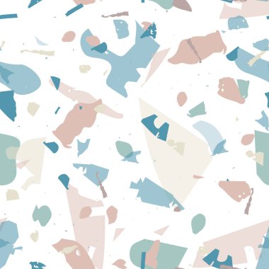 Terrazzo kusursuz desen. Mavi klasik döşeme dokusu. Terrazzo pürüzsüz desenli, serin renklerde. Doğal taşlardan, granitten, kuvarstan, mermerden, betondan yapılmış arkaplan. 