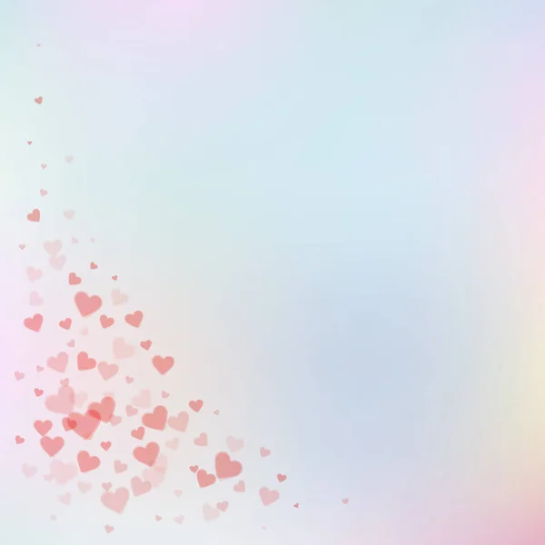 Rode Hart Liefde Confettis Valentijnsdag Hoek Originele Achtergrond Vallende Transparante — Stockvector