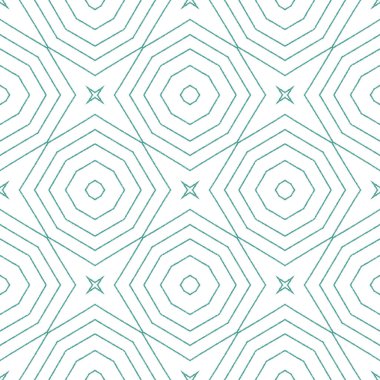 Mozaik kusursuz desen. Turkuaz simetrik kaleydoskop arka planı. Retro mozaik kusursuz tasarım. Tekstil hazır moda baskı, mayo kumaş, duvar kağıdı, ambalaj..