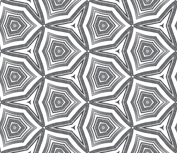 Ikat Wiederholt Bademoden Design Schwarzer Symmetrischer Kaleidoskop Hintergrund Sommer Ikat — Stockfoto