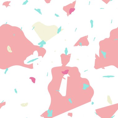 Terrazzo kusursuz desen. Pembe Venedik döşeme dokusu. Terrazzo pürüzsüz desenli, serin renklerde. Doğal taşlardan, granitten, kuvarstan, mermerden, betondan yapılmış arkaplan. 