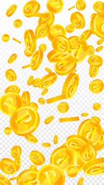 Rus rublesi düşüyor. Büyüleyici dağınık rub paralar. Rusya parası. Hoş bir ikramiye, servet ya da başarı konsepti. Vektör illüstrasyonu.