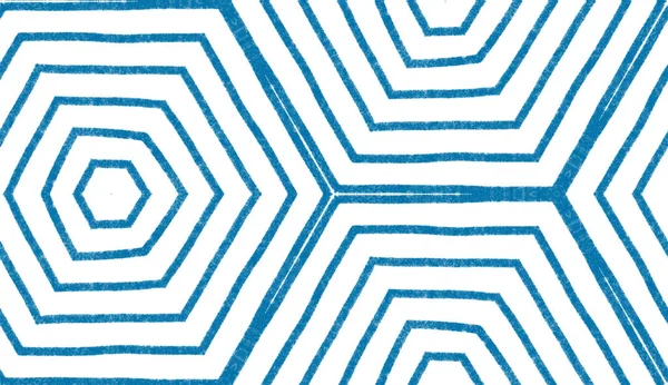 Bezešvé Medailonky Modré Symetrické Kaleidoskopické Pozadí Textilní Hotový Jedinečný Potisk — Stock fotografie