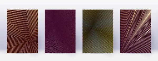 アートビジネスカード アブストラクトラインモダンなパンフレットテンプレート ボルドーの背景に金の鮮やかなグラデーション幾何学 ファンシーカバー パンフレット ポスター 本など — ストックベクタ