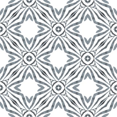 Tekstil hazır baş döndürücü baskılar, mayo kumaş, duvar kağıdı, ambalaj. Siyah ve beyaz lekesiz boho şık yaz tasarımı. Tropik, pürüzsüz desen. El çizimi tropikal, pürüzsüz sınır.