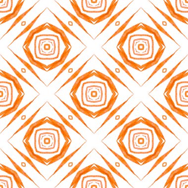 Tekrar eden mayo tasarımı. Turuncu müthiş boho şık yaz tasarımı. Tekstil hazır hoş baskı, mayo kumaş, duvar kağıdı, ambalaj. Suluboya görevi tekrar eden kiremit kenarı.