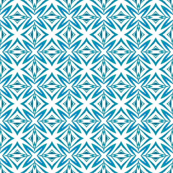 Sembol Suluboya Deseni Mavi Mükemmel Boho Şık Yaz Tasarımı Tekstil — Stok fotoğraf
