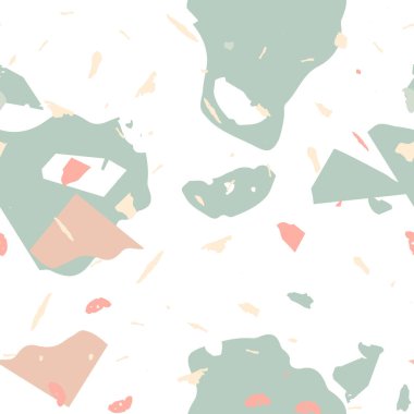 Terrazzo kusursuz desen. İç dekorasyon için minimalist döşeme taşı. Doğal taşlardan, granitten, kuvarstan, mermerden, betondan yapılmış arka plan. Terrazzo pürüzsüz desenli serin renklerde. 