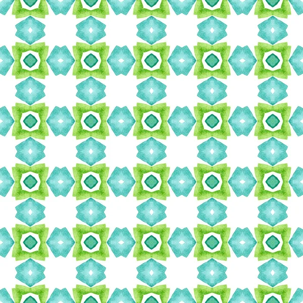 绿色几何叶轮水彩边界 绿色的 高贵的 时髦的夏季设计 纺织精美印花 泳衣面料 包装材料 Chevron水彩图 — 图库照片