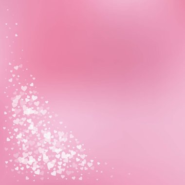 Beyaz kalp konfetileri sever. Sevgililer Günü 'nün ışıl ışıl arka planı. Pembe arka planda şeffaf kalp konfetileri. İlahi vektör illüstrasyonu.