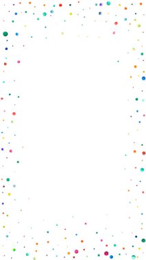 Beyaz arka planda suluboya konfeti. Çekici gökkuşağı renkli noktalar. Mutlu kutlamalar yüksek renkli parlak kart. Klas el boyaması konfeti..