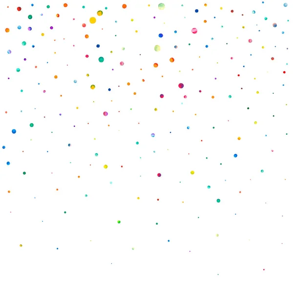 Watercolor confetti on white background. Admirable rainbow colored dots. Happy celebration square colorful bright card. Fabulous hand painted confetti. — Stock Photo, Image