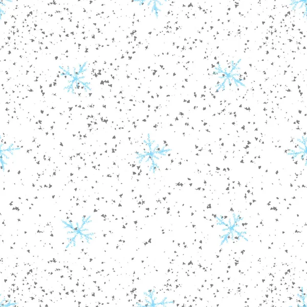 手绘雪花圣诞无缝线图案.淡淡的飞雪飞溅在粉笔雪片的背景.活粉笔手绘雪覆盖。最佳假日装饰. — 图库照片