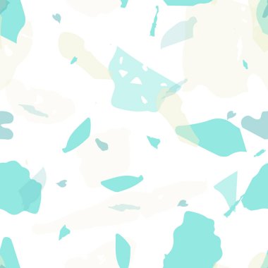 Terrazzo kusursuz desen. Pastel Venedik kaldırım taklidi fayans. Doğal taşlardan, granitten, kuvarstan, mermerden, betondan yapılmış arka plan. Terrazzo pürüzsüz desenli serin renklerde. 