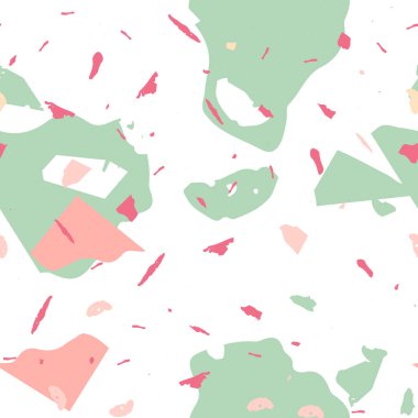 Terrazzo kusursuz desen. Pembe Venedik döşeme dokusu. Terrazzo pürüzsüz desenli, serin renklerde. Doğal taşlardan, granitten, kuvarstan, mermerden, betondan yapılmış arkaplan. 