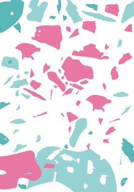 Terrazzo modern soyut şablon. Klasik İtalyan döşemesinin pembe ve mavi dokusu. Venedik terrazzo trend vektör arka planı Taşlardan, granitten, kuvarstan, mermerden, betondan yapılmış. 