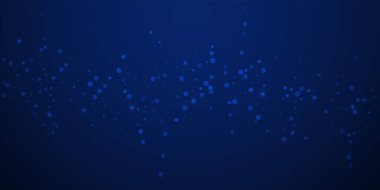 Sihirli yıldızlar rastgele Noel arkaplanı. İnce uçan kar taneleri ve koyu mavi gece arka planındaki yıldızlar. Çekici kış gümüşü kar tanesi şablonu örtüyor. Görkemli vektör illüstrasyonu.