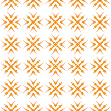 Döşemeli suluboya arka plan. Turuncu çekici boho şık yaz tasarımı. Tekstil hazır fevkalade baskı, mayo kumaş, duvar kağıdı, ambalaj. Elle boyanmış suluboya kenar.