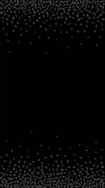 Düşen sayılar, büyük veri konsepti. Çift beyaz düzensiz uçan parmaklar. Siyah arka planda ilginç bir fütürist afiş. Düşen sayılarla dijital vektör illüstrasyonu.